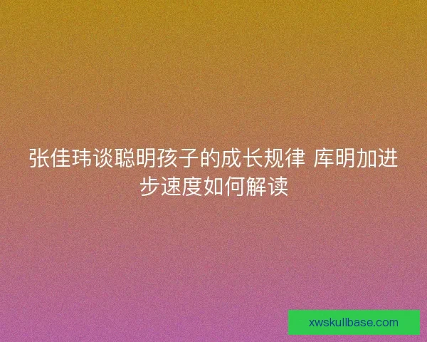 张佳玮谈聪明孩子的成长规律 库明加进步速度如何解读